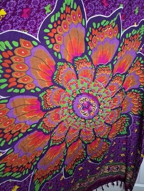 Vibrant Purple Boho Butterfly Floral Large Scarf Wrap 46 x 64